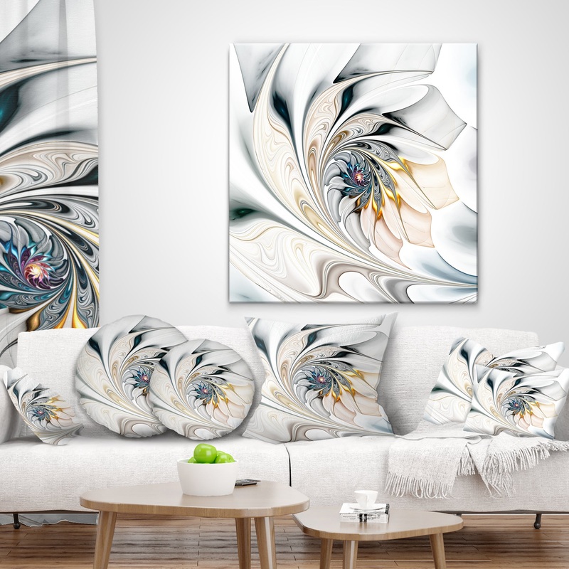 White Stained Glass Floral Art - Floral Throw Pillow