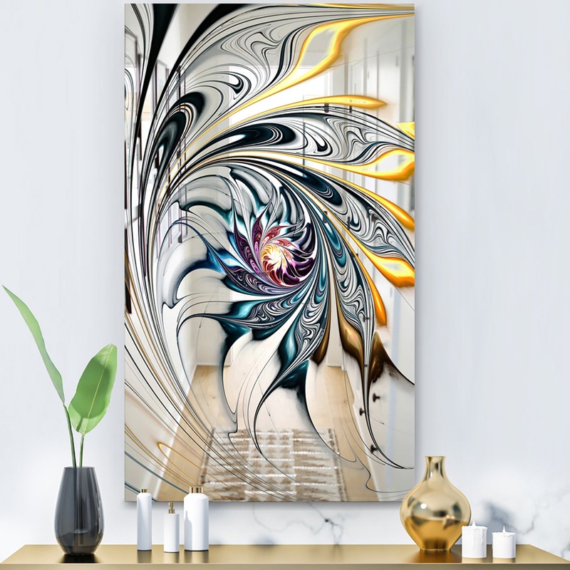 White Stained Glass Floral Art - Modern and Mirror - Accent Mirror
