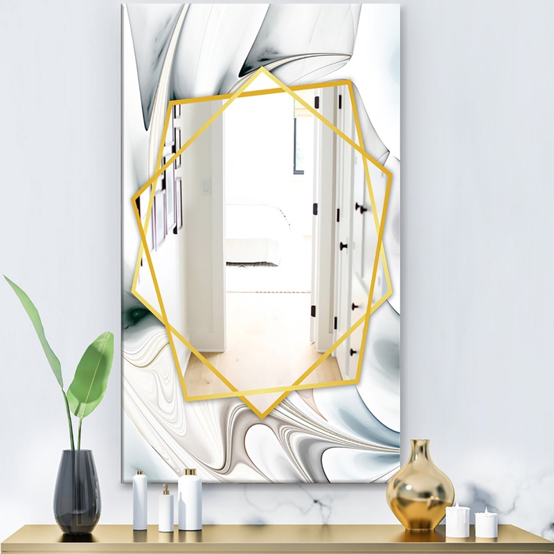White Stained Glass Floral Art - Modern Mirror - Frameless Contemporary Wall Mirror