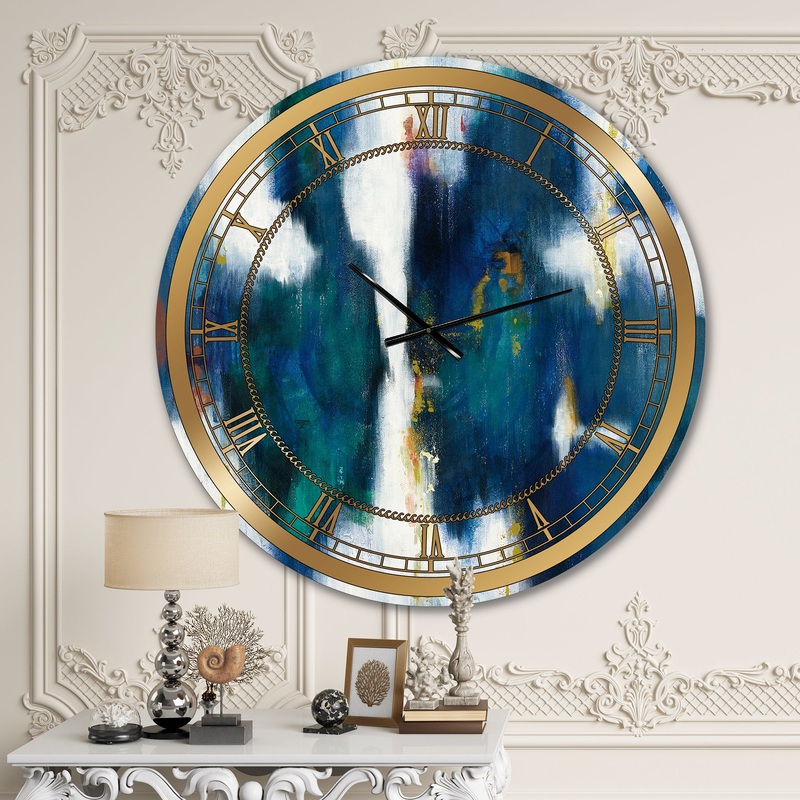 Blue Glam Texture I - Glam Large Wall CLock