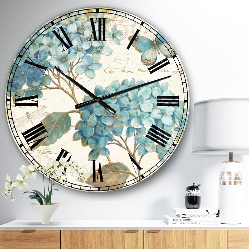 butterfly Blue Garden I - Farmhouse Wall CLock