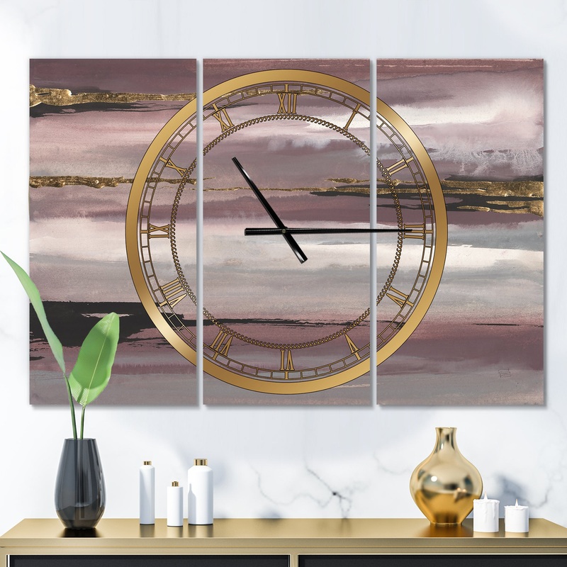 Purple Glam Storm II - Glam 3 Panels Oversized Wall CLock