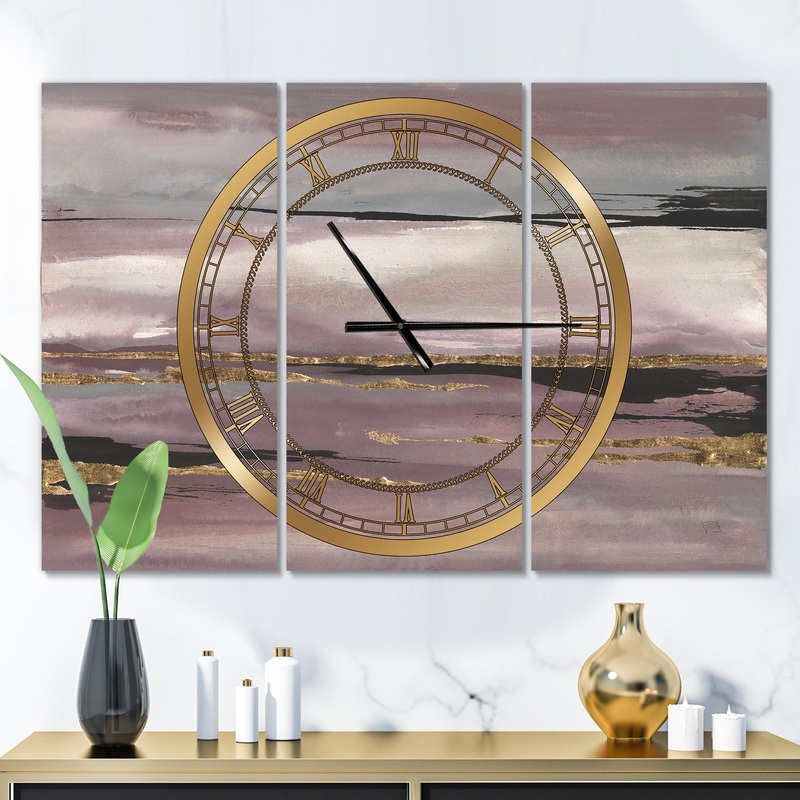 Purple Glam Storm III - Glam 3 Panels Large Wall CLock