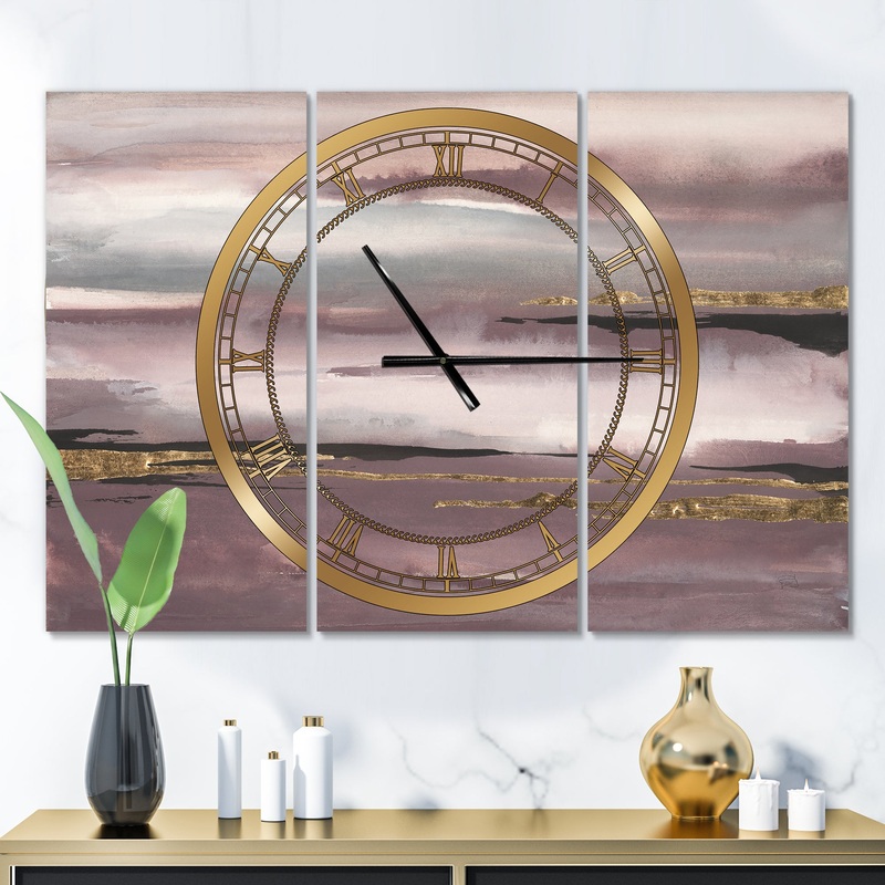 Purple Glam Storm IV - Glam 3 Panels Large Wall CLock