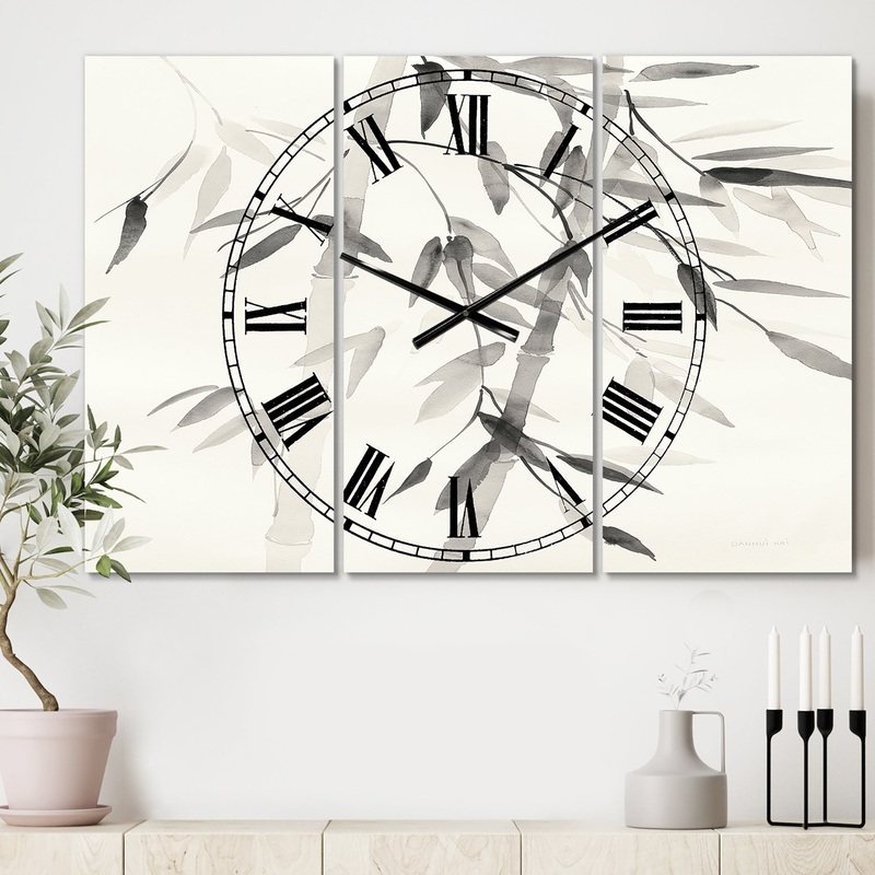 Simplist Bamboo Leaves V - Cottage 3 Panels Large Wall CLock