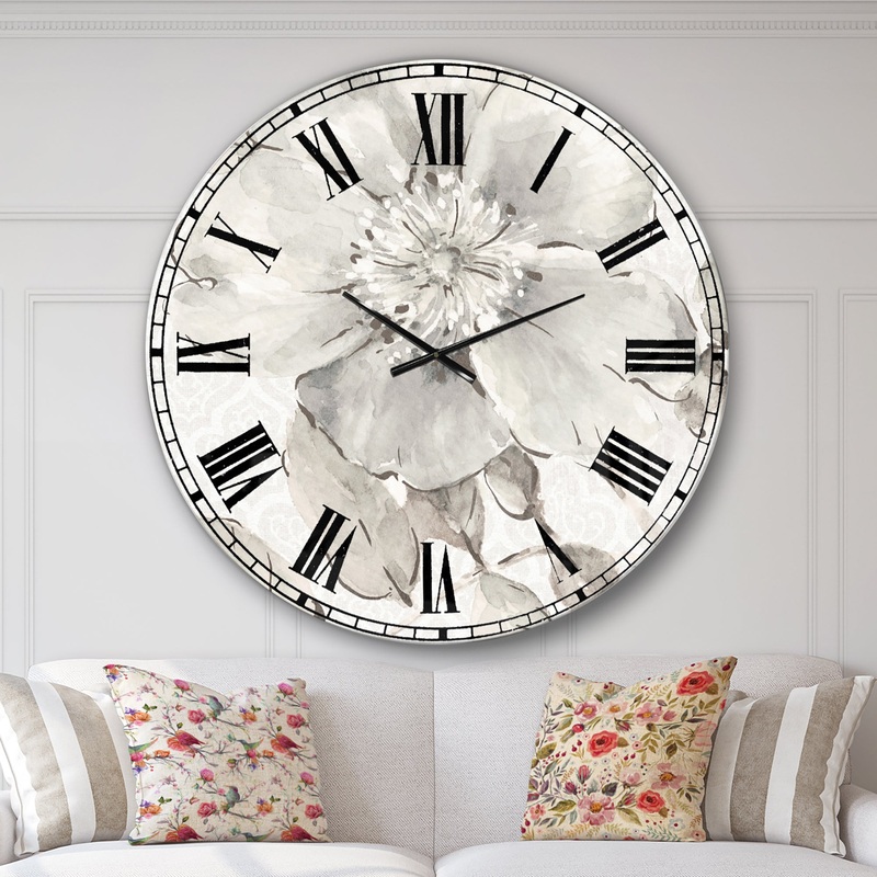 The Gray Barn Jartop 'Indigold Grey Peonies II - Farmhouse Oversized Metal Clock