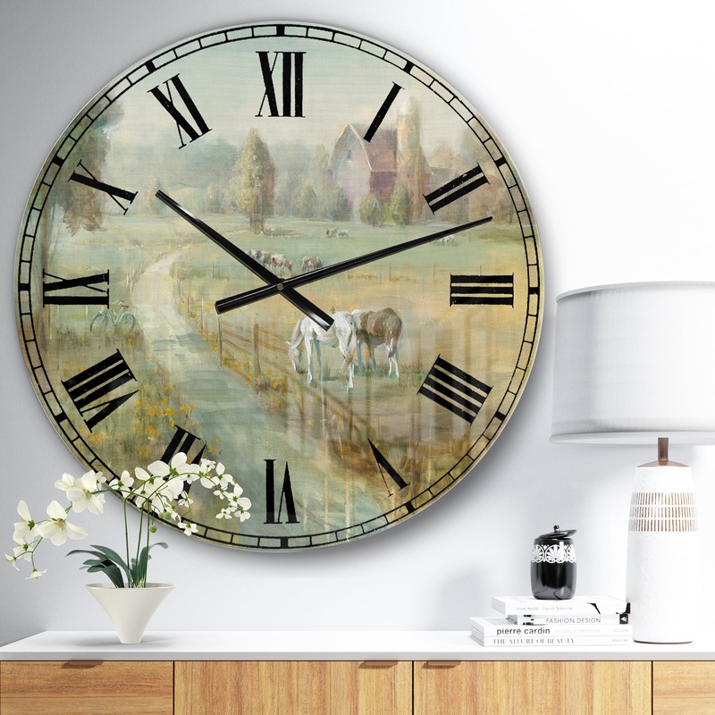 Tranquil Country Field - Farmhouse Large Wall CLock