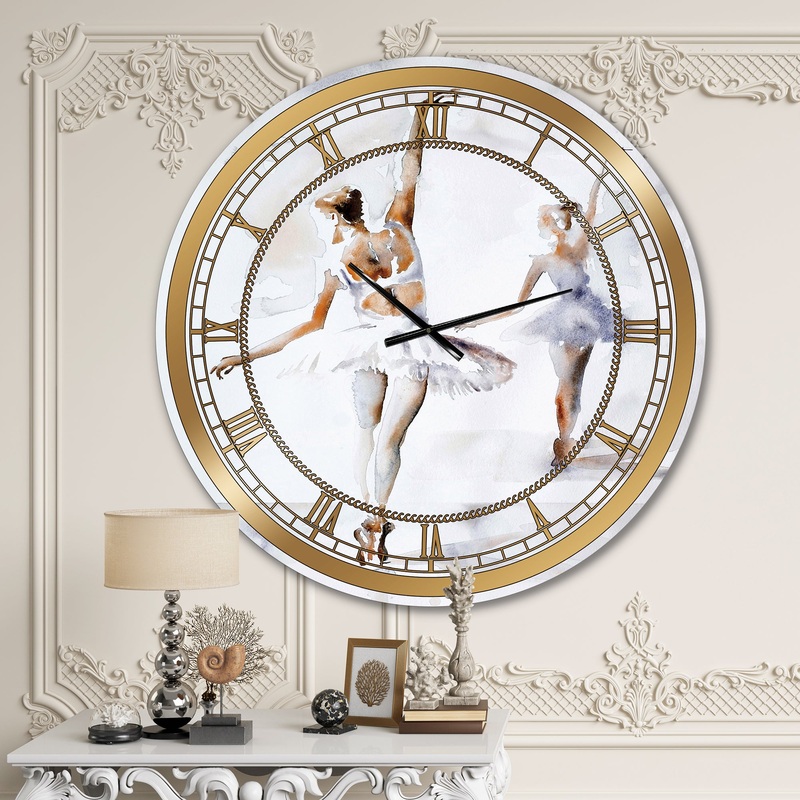 watercolors Ballerinas Dance II - Glam Large Wall CLock