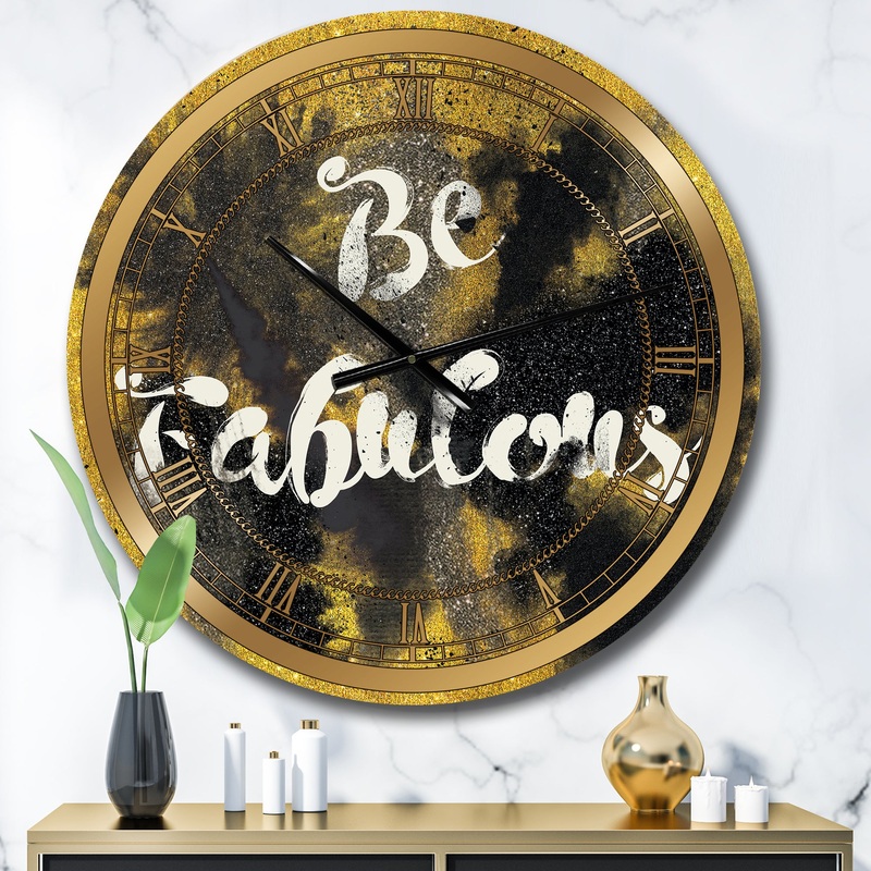 Be Fabulous Quote Black on Gold - Glam Large Wall CLock