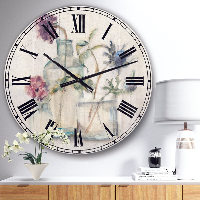 Blossoms on Birch Cottage Bouquet II - Farmhouse Large Wall CLock