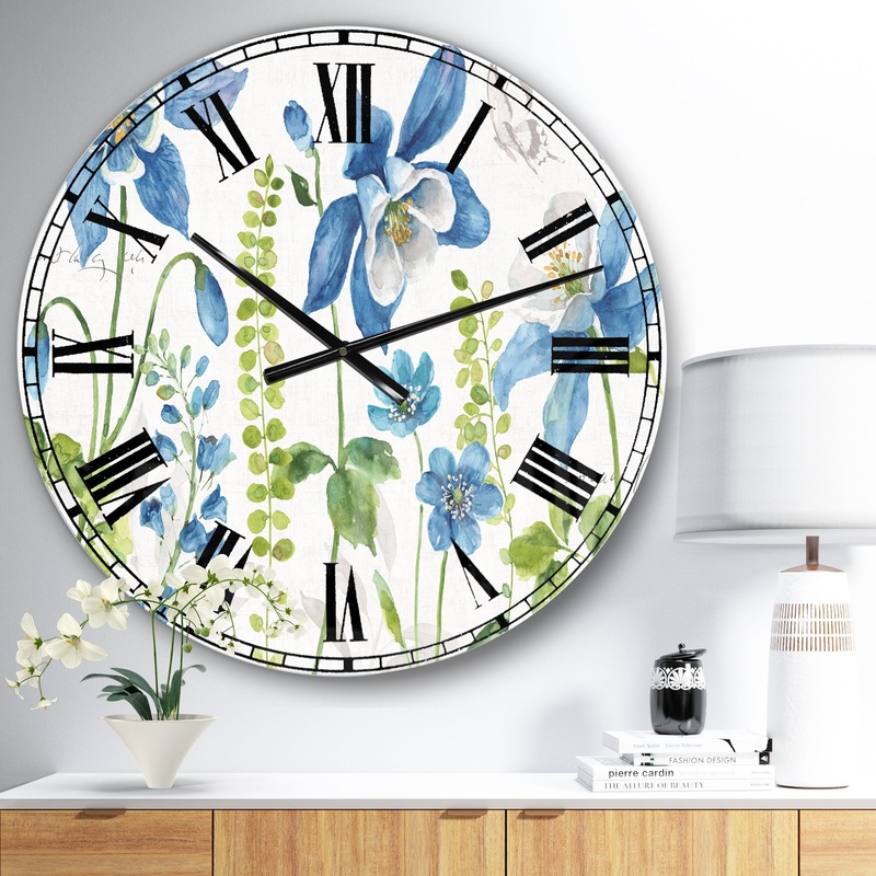 Bluebell and Columbine Wild Flowers with Butterfly - Cabin & Lodge Large Wall CLock