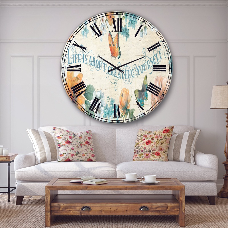 Butterfly Bloom lovely Quote - Farmhouse Large Wall CLock
