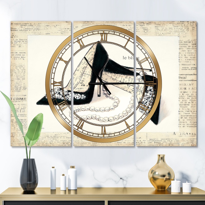Chic Galm Closet I - Glam 3 Panels Oversized Wall CLock