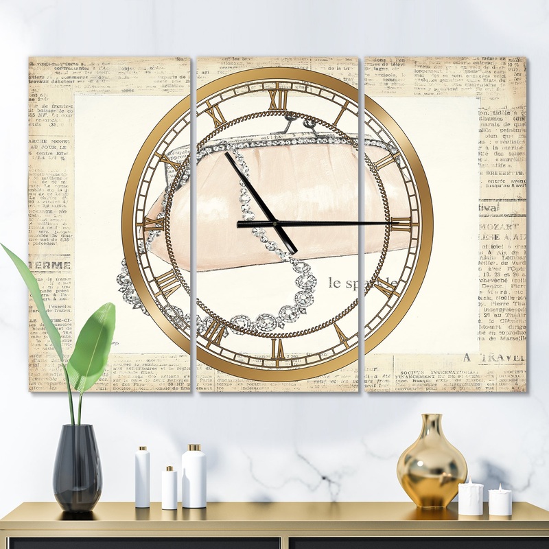 Chic Galm Closet II - Glam 3 Panels Large Wall CLock