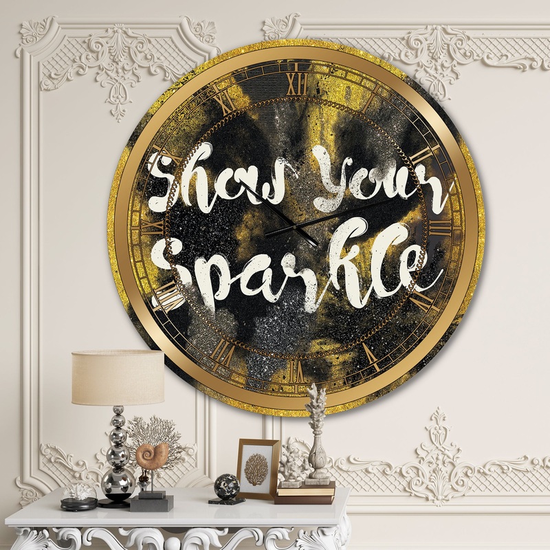 Show Your Sparkle Quote Black on Gold - Glam Large Wall CLock