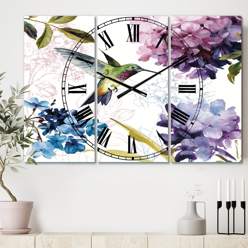 Spring Nectar Square II - Cottage 3 Panels Oversized Wall CLock