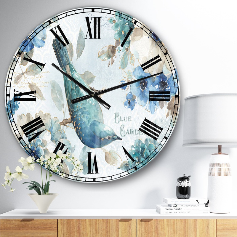 The Gray Barn Jartop 'Indigold Bird Cottage Family V - Farmhouse Oversized Metal Clock