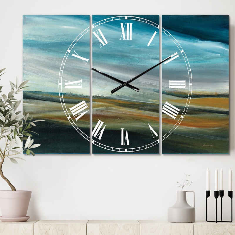 Watercolor Desert Storm Abstract Blue - Cottage 3 Panels Oversized Wall CLock