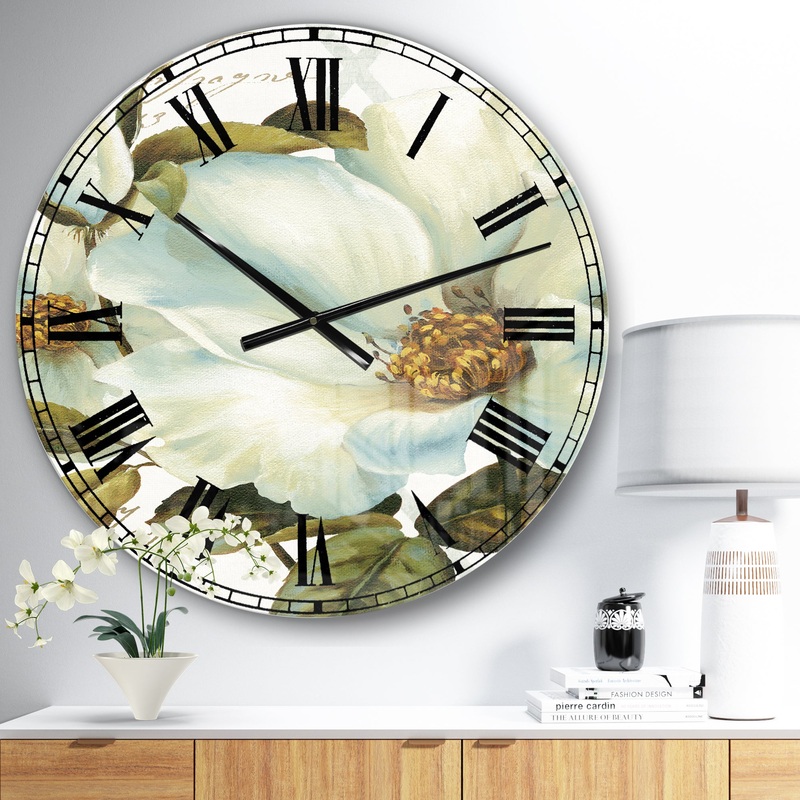 White Blossoming Flower Close-up - Modern Farmhouse Wall CLock
