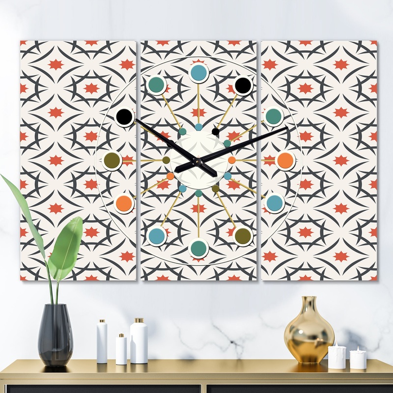 Abstract Retro Design V - Oversized Mid-Century wall clock - 3 Panels
