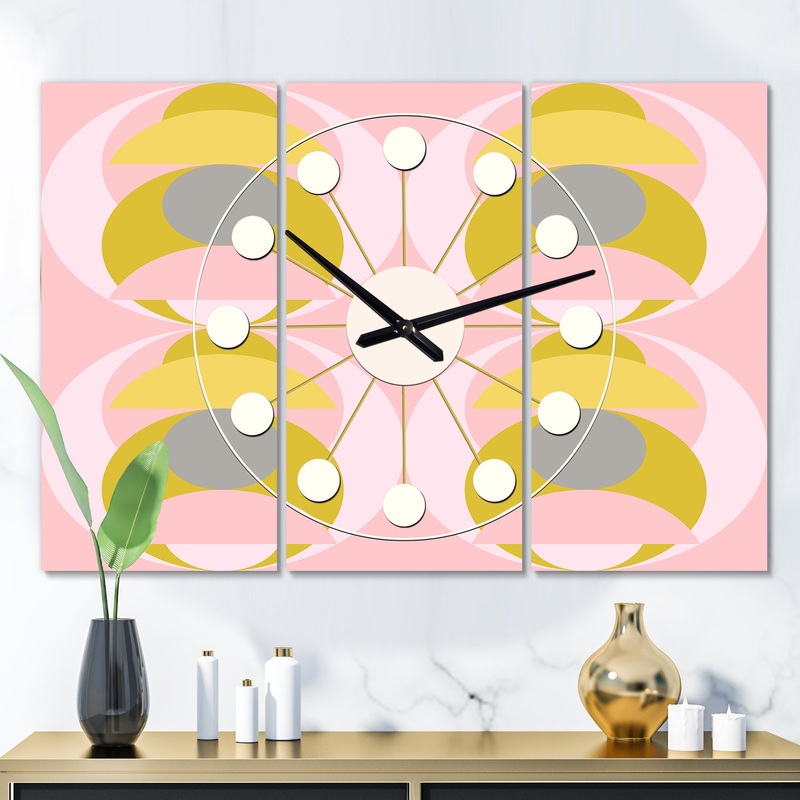 Retro Pastel Circular Pattern IV - Oversized Mid-Century wall clock - 3 Panels