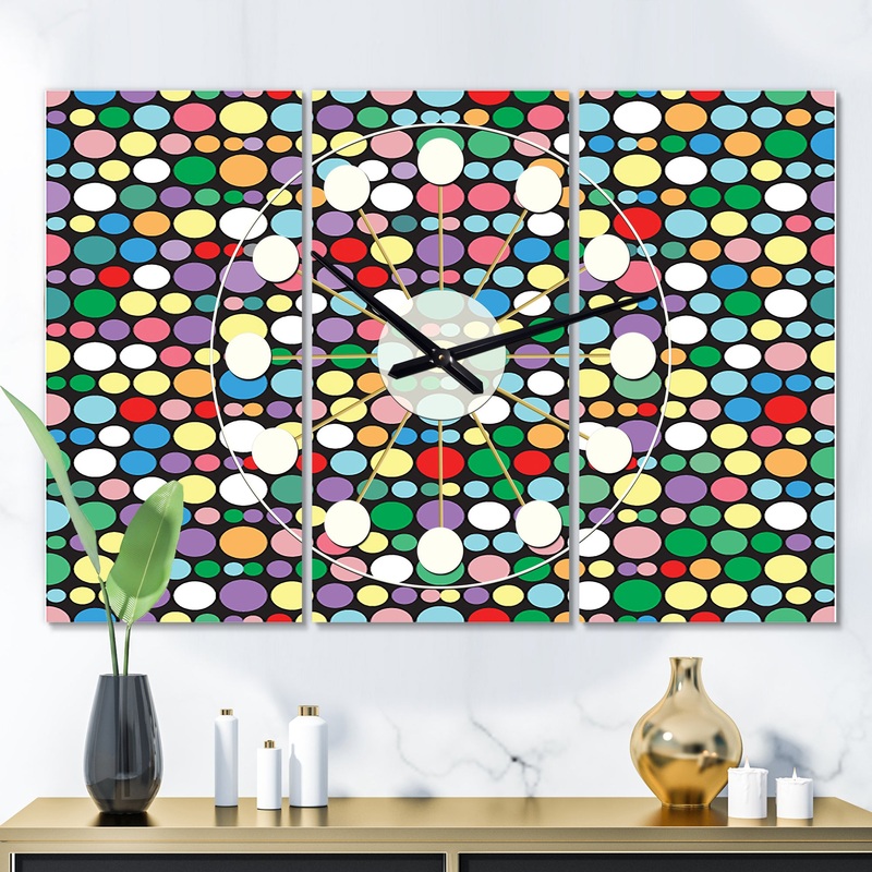 Retro Pattern Abstract Design XII - Oversized Mid-Century wall clock - 3 Panels