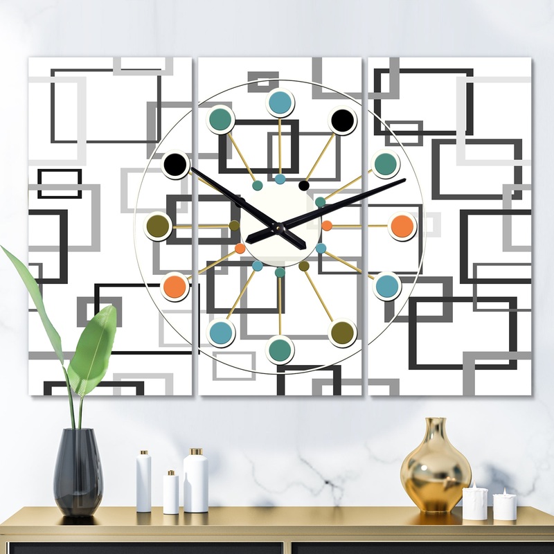 Abstract Retro Design II - Oversized Mid-Century wall clock - 3 Panels