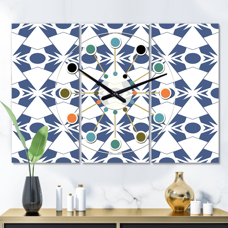 Abstract Retro Geometrical Design I  - Oversized Mid-Century wall clock - 3 Panels