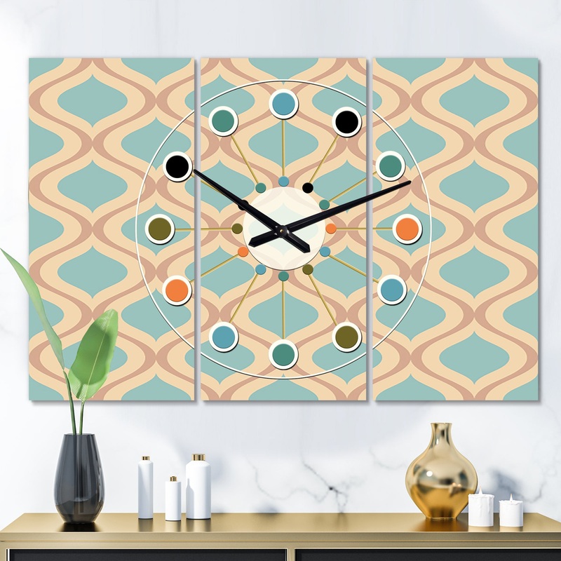 Abstract Retro Geometrical Design V - Oversized Mid-Century wall clock - 3 Panels