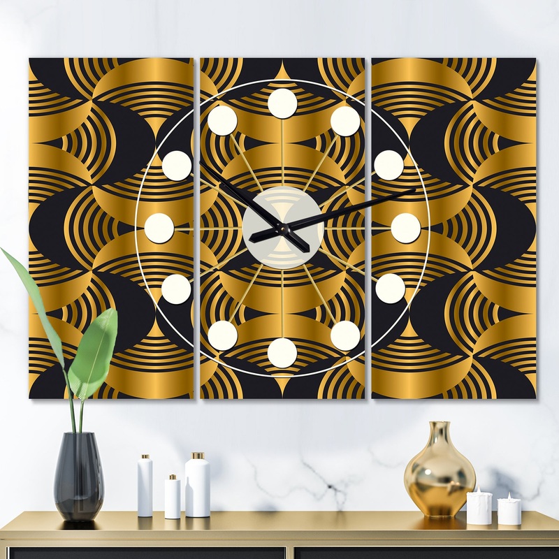 Art Deco style modern pattern - Oversized Mid-Century wall clock - 3 Panels