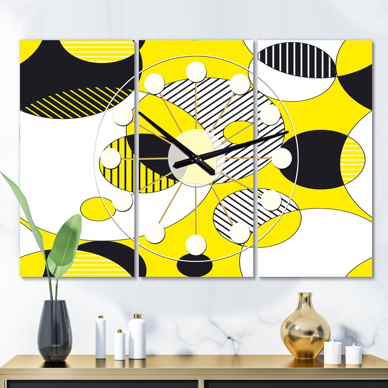 Circular Abstract Retro Geometric I - Oversized Mid-Century wall clock - 3 Panels