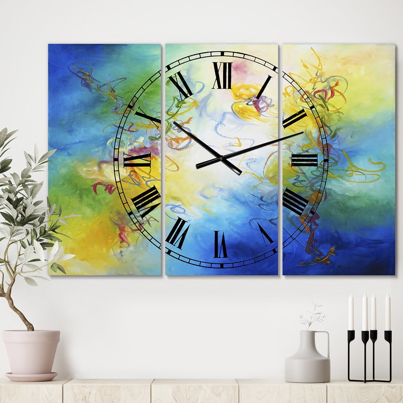 Color Dances - Oversized Modern Wall Clock - 3 Panels