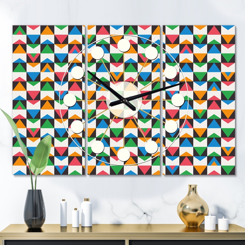 Retro Ornamental Design II - Oversized Mid-Century wall clock - 3 Panels