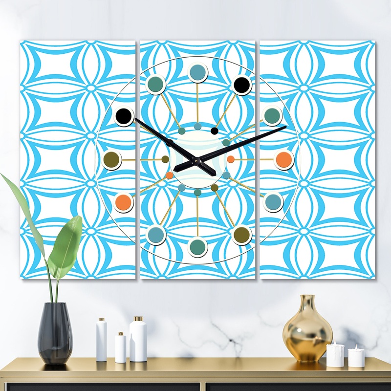 Retro Pattern Abstract Design II - Oversized Mid-Century wall clock - 3 Panels