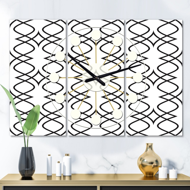 Retro Pattern Abstract Design III - Oversized Mid-Century wall clock - 3 Panels