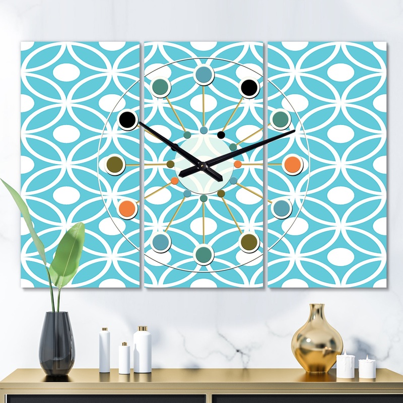 Retro Pattern Abstract Design IV - Oversized Mid-Century wall clock - 3 Panels