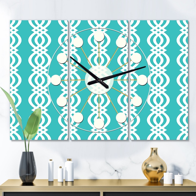 Retro Pattern Abstract Design VII - Oversized Mid-Century wall clock - 3 Panels