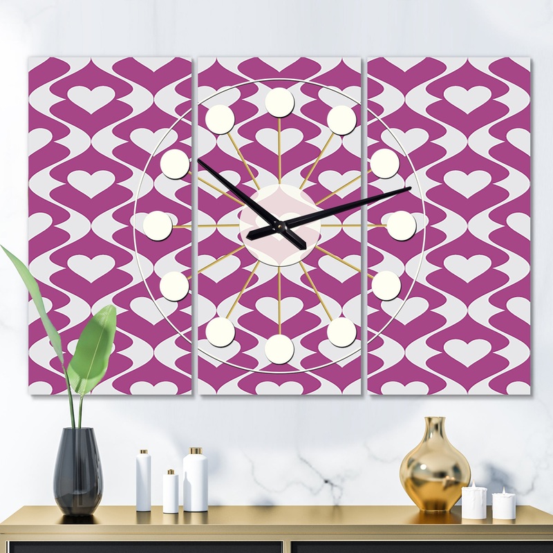 Retro Pattern Abstract Design VIII - Oversized Mid-Century wall clock - 3 Panels