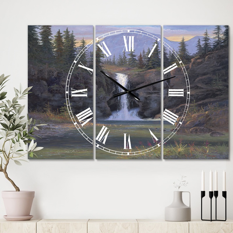 Running Eagle Falls - Oversized Traditional Wall Clock - 3 Panels
