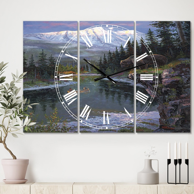 Southfork Grizzly - Oversized Traditional Wall Clock - 3 Panels
