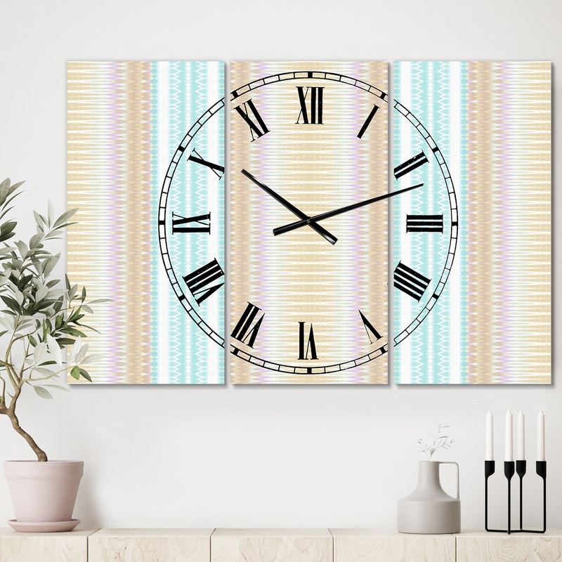 Baby Blue and Brown - Oversized Mid-Century Wall Clock - 3 Panels