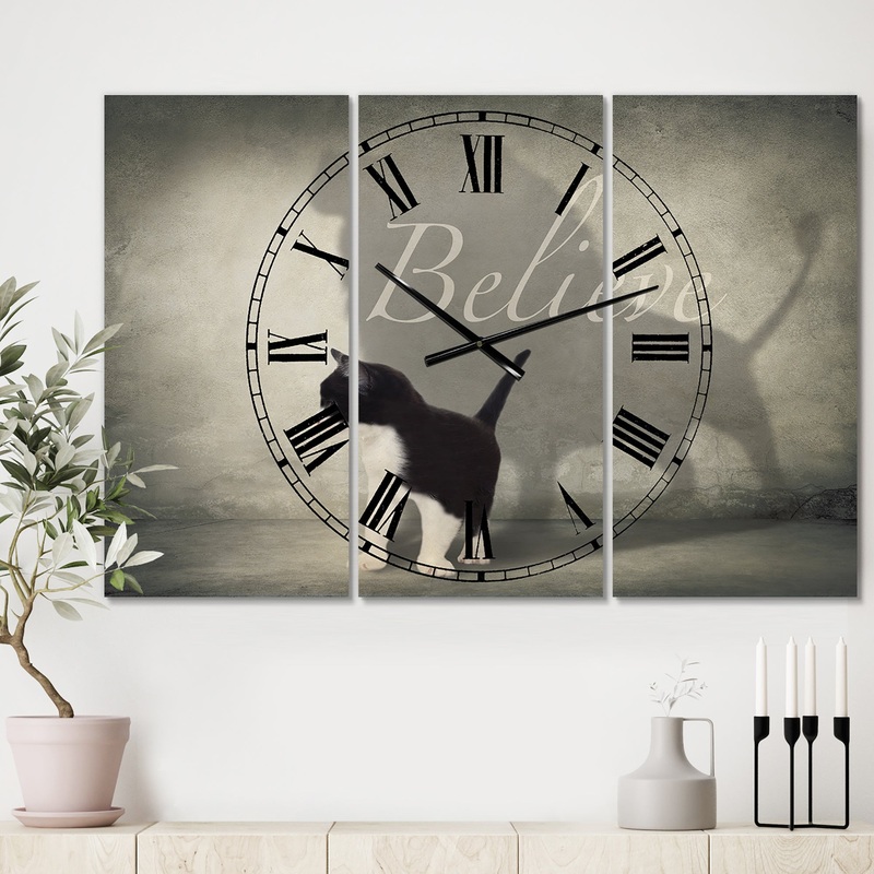 Believe Shadow I - Oversized Cottage Wall Clock - 3 Panels