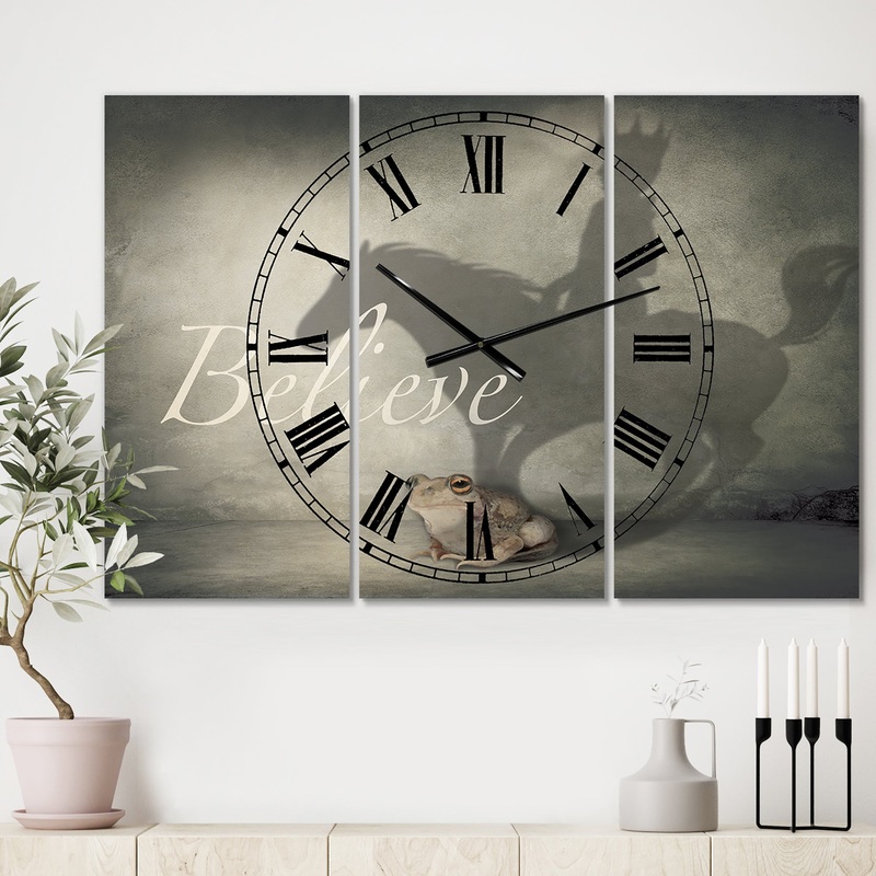 Believe Shadow II - Large Cottage Wall Clock - 3 Panels