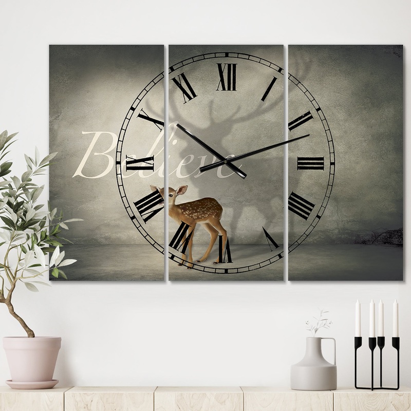 Believe Shadow III - Oversized Cottage Wall Clock - 3 Panels