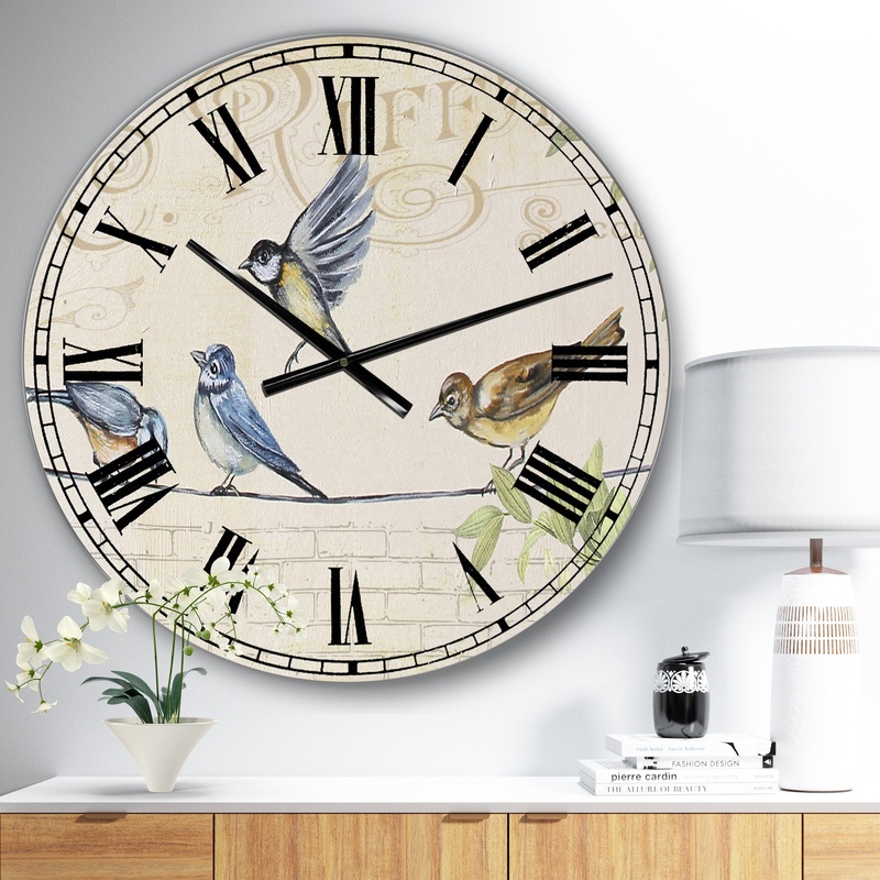 Birds Gathered On Wire Paris I - Cottage Wall Clock