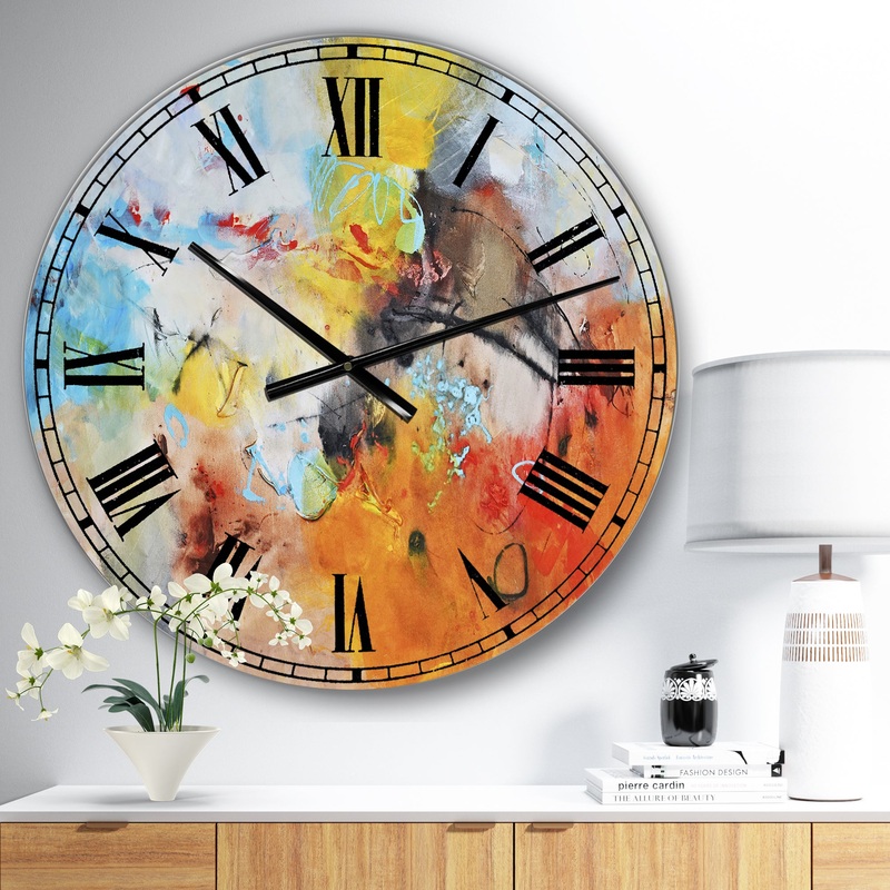Blue And Yellow Color Spatters II - Large Modern Wall Clock