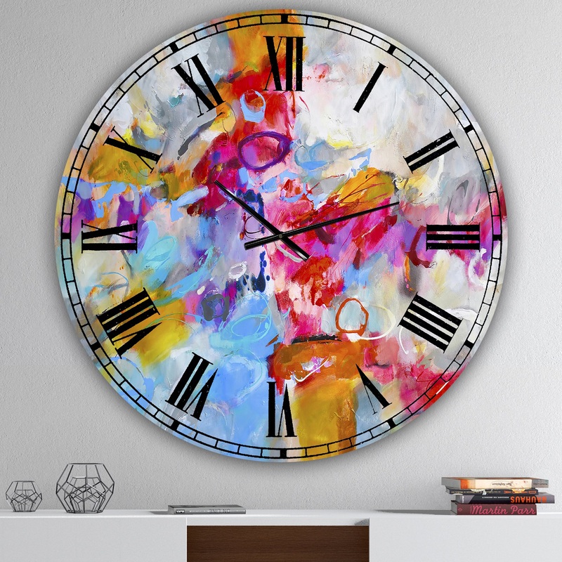 Blue And Yellow Color Spatters IV - Oversized Modern Wall Clock