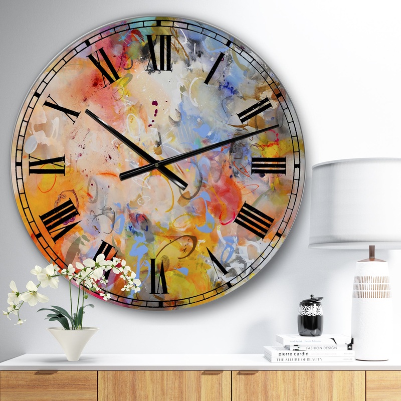 Blue And Yellow Color Whirls - Large Modern Wall Clock