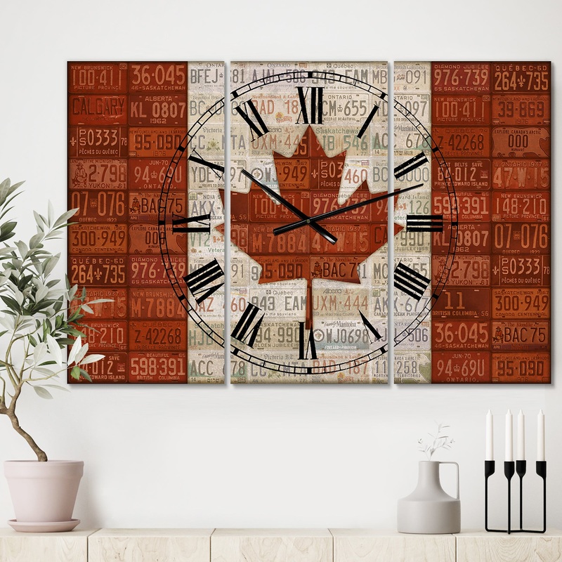 Canada License Plate Flag - Large Traditional Wall Clock - 3 Panels