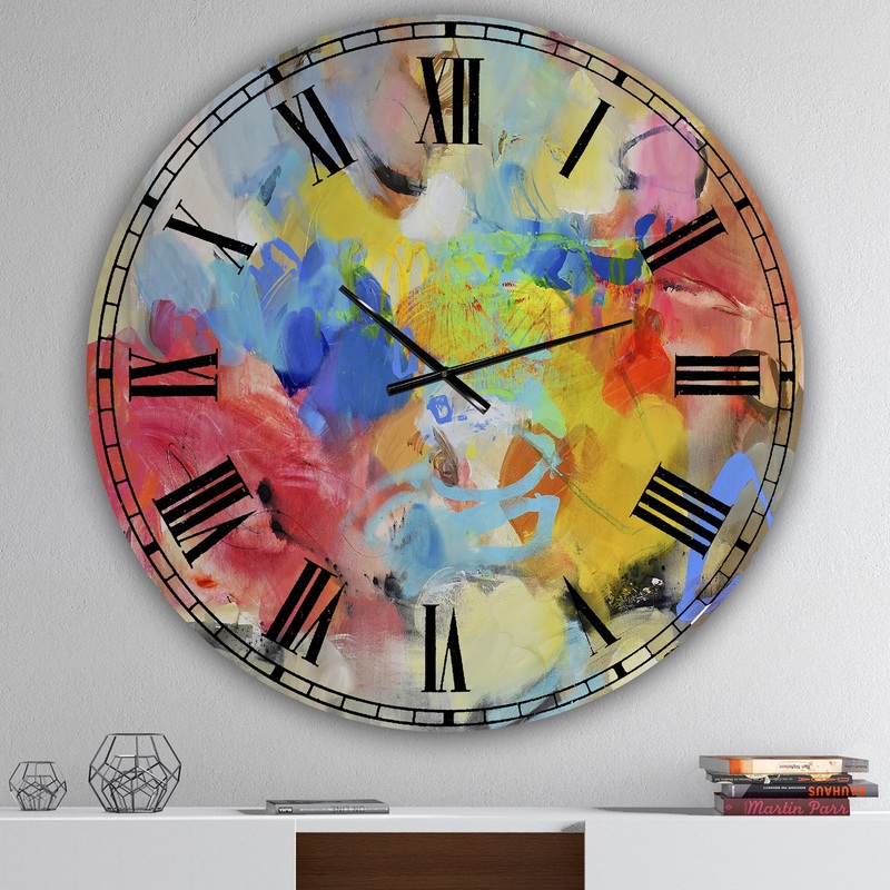 Carson Carrington Tomming 'Blue And Yellow Color Spatters III - Oversized Modern Wall Clock